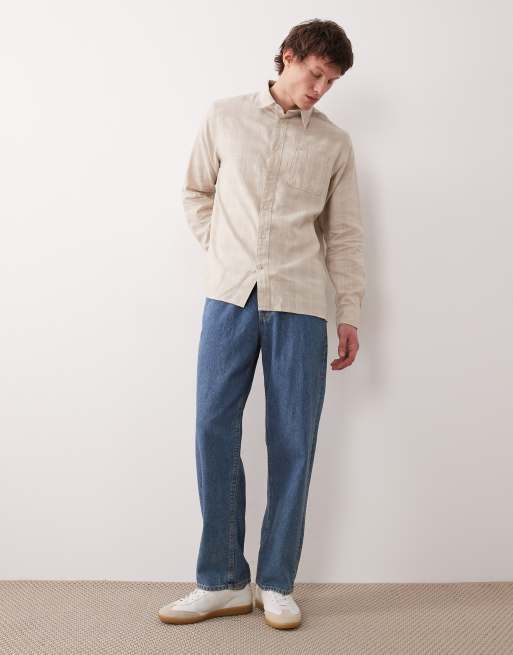 Barbour Kingswell long sleeve textured tartan relaxed shirt in light stone, 2 of 5