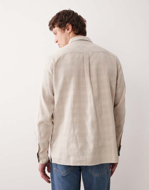 Barbour Kingswell long sleeve textured tartan relaxed shirt in light stone, 3 of 5