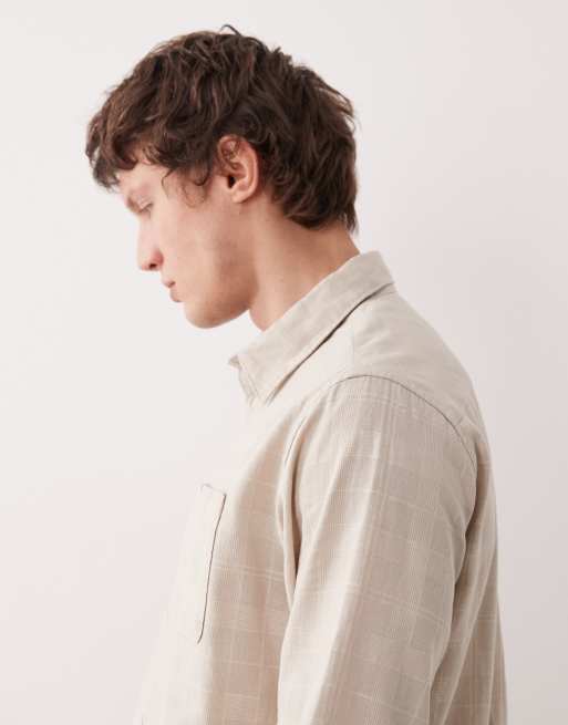 Barbour Kingswell long sleeve textured tartan relaxed shirt in light stone, 4 of 5