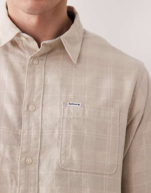 Barbour Kingswell long sleeve textured tartan relaxed shirt in light stone, 5 of 5