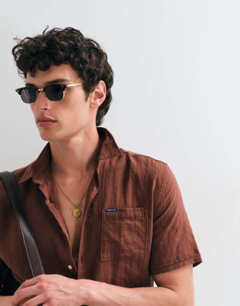 Barbour Kingswood short sleeve woven summer shirt in brown - view 1