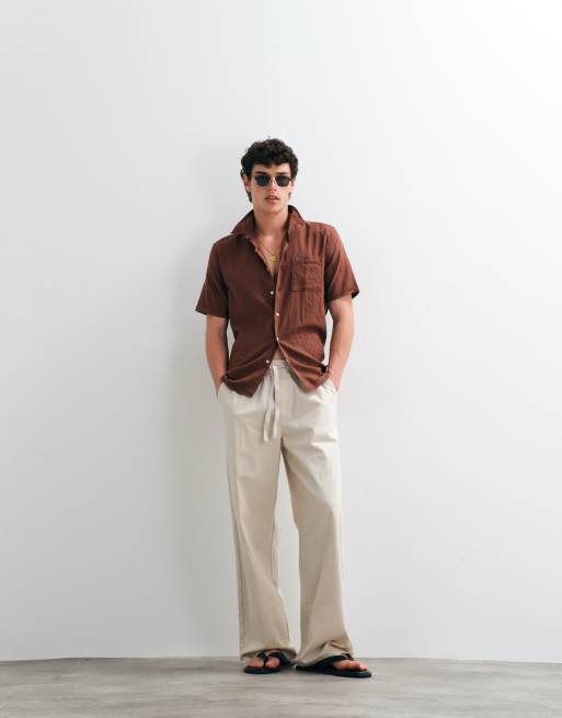 Barbour Kingswood short sleeve woven summer shirt in brown, 4 of 5