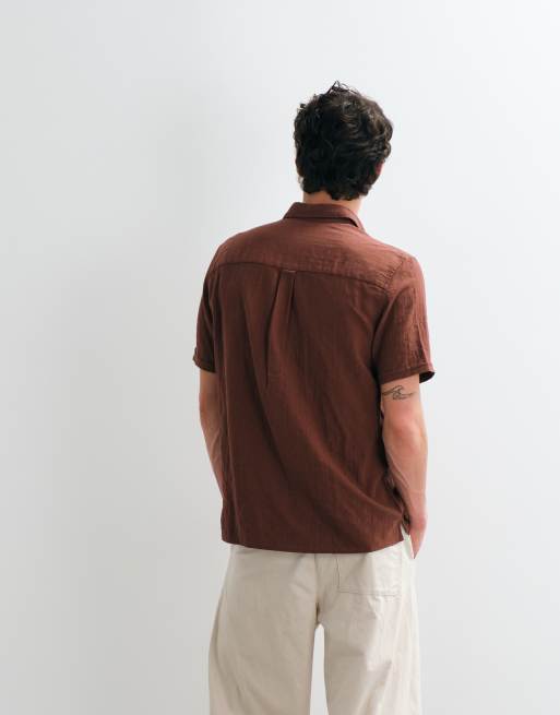 Barbour Kingswood short sleeve woven summer shirt in brown, 5 of 5