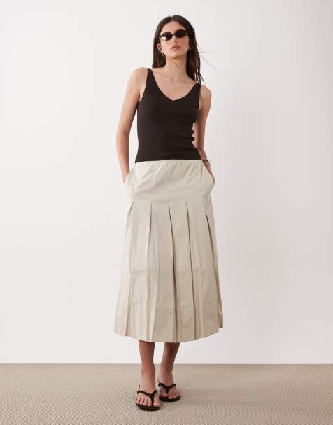 Barbour Kirby wide pleated midi skirt in cream - view 1