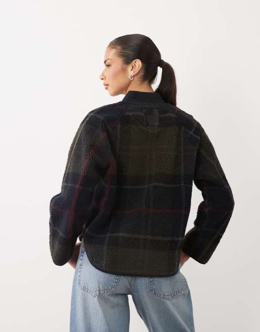 Barbour Kirklees tartan check zip through fleece in navy/green, 3 of 4