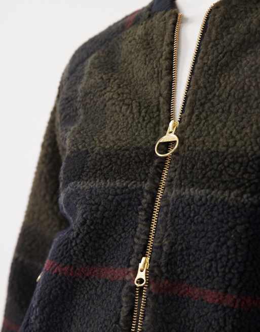 Barbour Kirklees tartan check zip through fleece in navy/green, 4 of 4