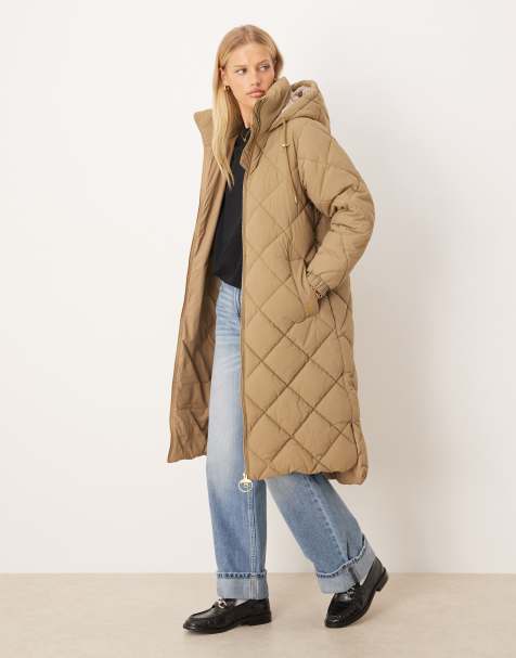 Barbour Kirkton long quilted puffer jacket in military beige - view 1