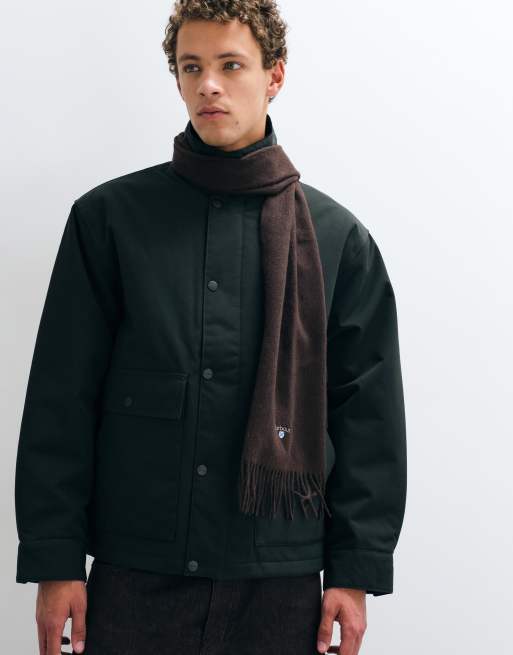 Barbour knitted lambswool scarf in brown, 2 of 3