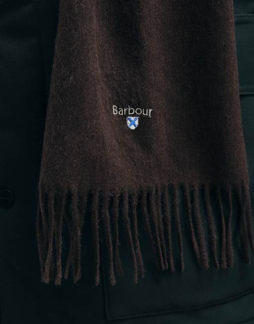 Barbour knitted lambswool scarf in brown, 3 of 3