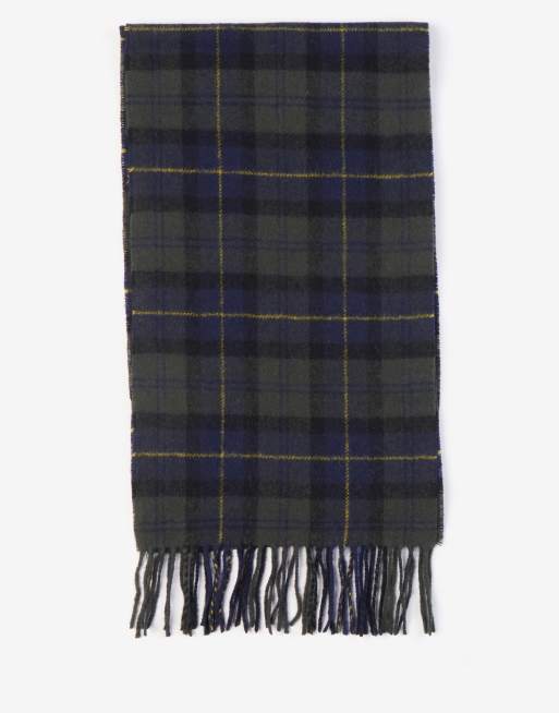 Barbour knitted lambswool tartan check scarf in green, 2 of 4