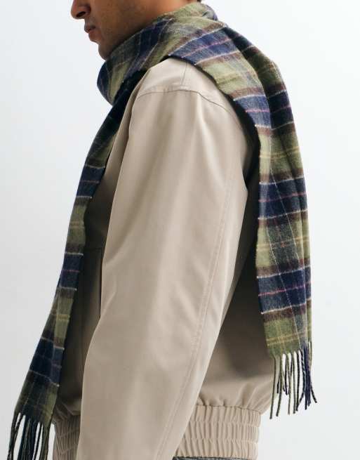 Barbour knitted lambswool tartan check scarf in green, 4 of 4