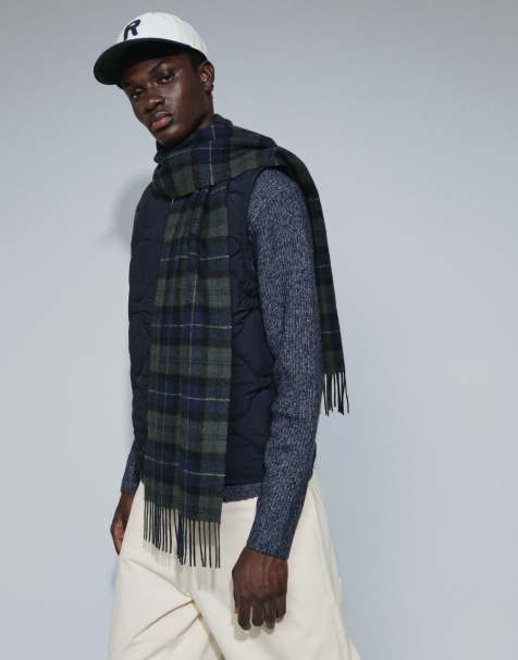 Barbour knitted lambswool tartan check scarf in navy/green - view 1