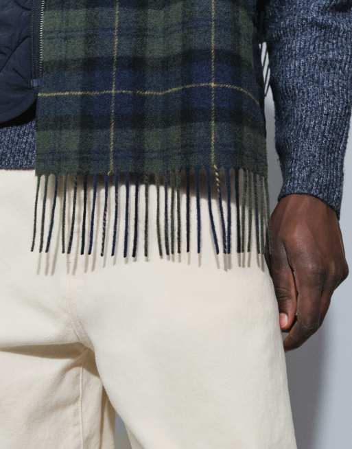 Barbour knitted lambswool tartan check scarf in navy/green, 2 of 3