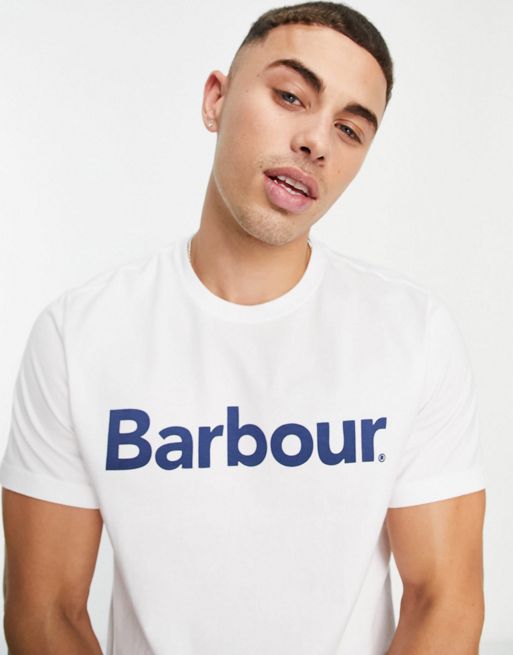 Barbour large contrast logo t-shirt in white | ASOS