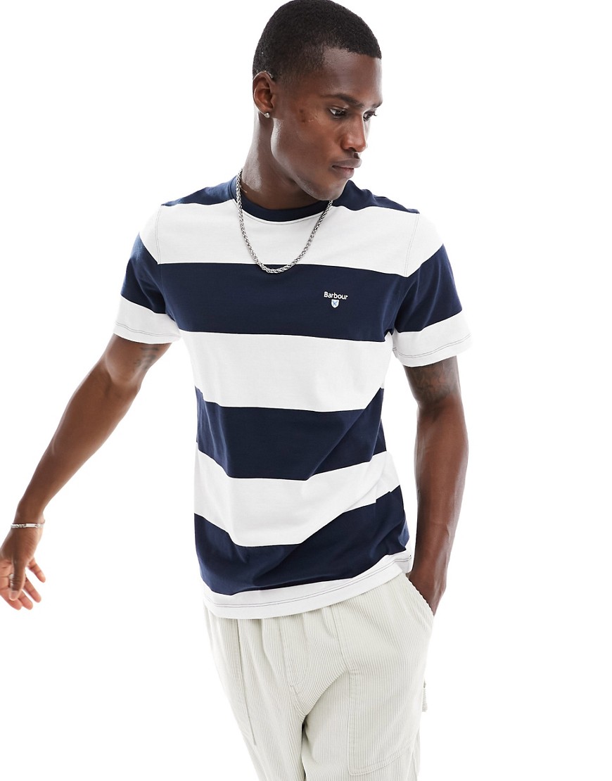 Barbour large stripe t-shirt in white/navy