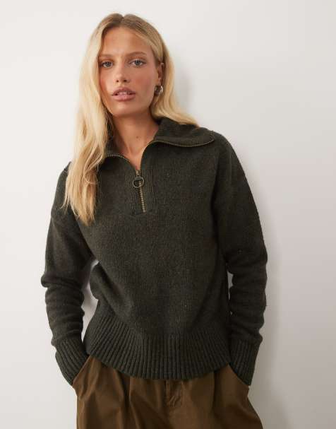 Barbour Lavensale half zip fleck knitted jumper in dark olive green - view 1