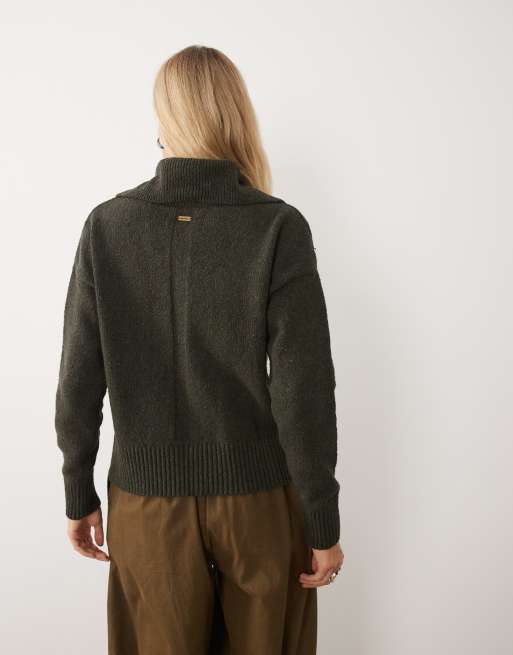 Barbour Lavensale half zip fleck knitted jumper in dark olive green, 4 of 5