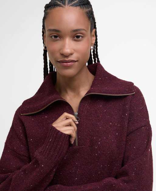 Barbour Lavensdale half zip knitted jumper in black cherry , 3 of 4
