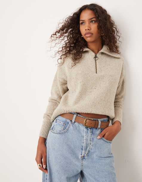 Barbour Lavensdale Half Zip Knitted Jumper in oatmeal - view 1