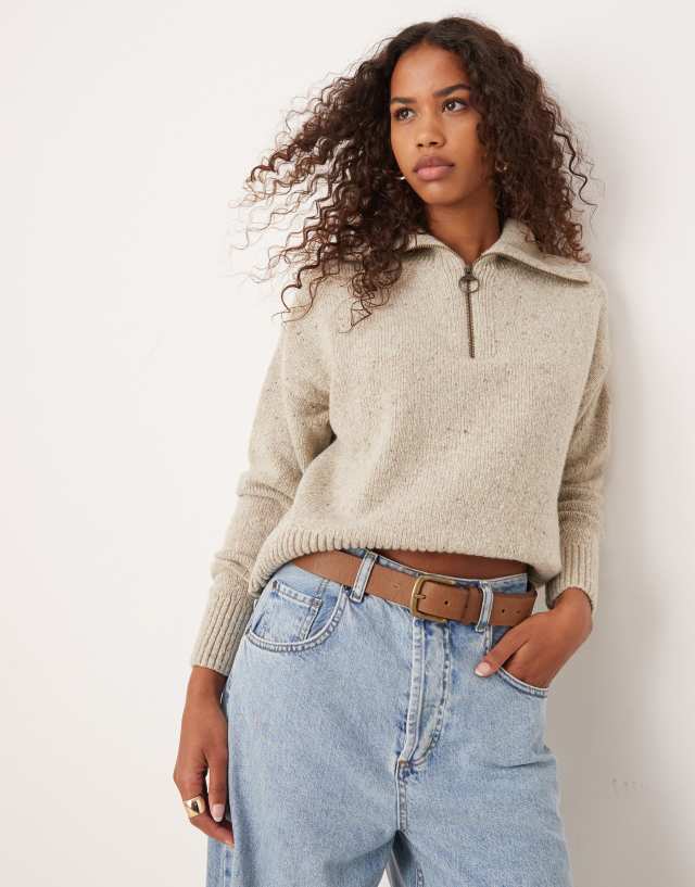 Barbour Lavensdale Half Zip Knitted Jumper in oatmeal | ASOS