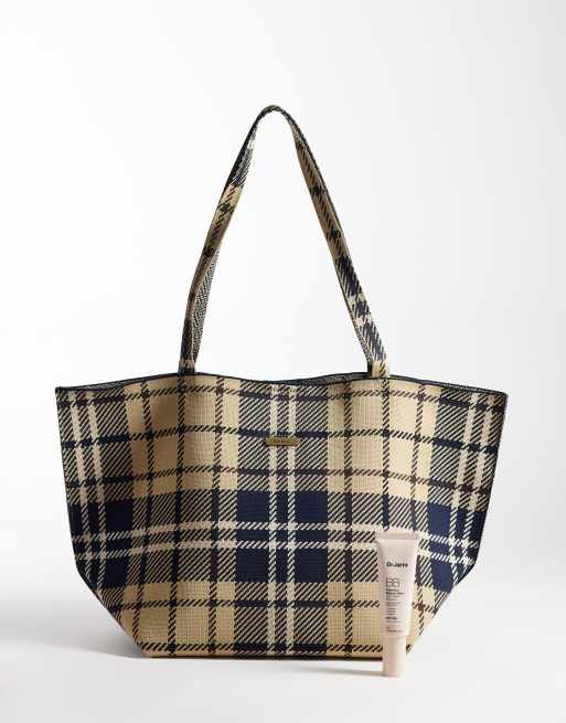 Barbour Layla große Tote Bag mit Tartan-Karo in Beige/Marineblau, 5 von 5