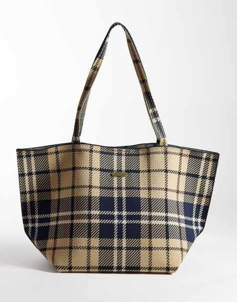 Barbour Layla tartan check large tote bag in beige/navy - view 1