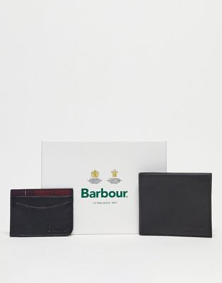 Barbour leather bifold wallet and cardholder gift set in black
