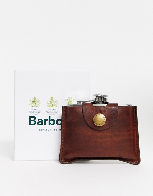 Barbour leather hipflask in brown