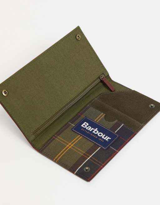 Barbour leather travel wallet in dark brown