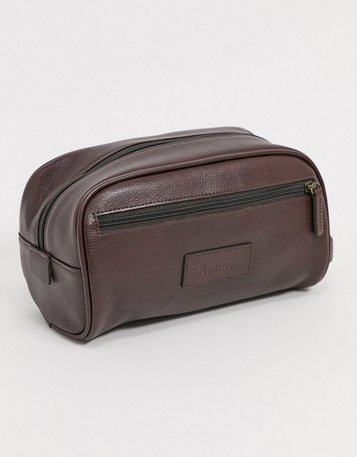 Barbour leather wash bag in dark brown