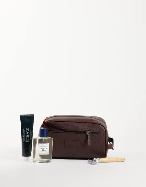 Barbour leather washbag in dark brown, 2 of 4