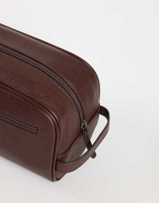 Barbour leather washbag in dark brown, 3 of 4