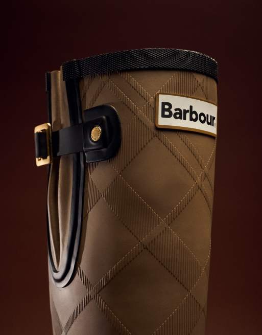 Barbour Leigton tartan tall welly boot in beige, 3 of 7