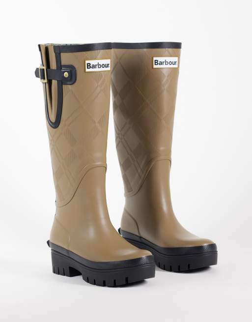 Barbour Leigton tartan tall welly boot in beige, 4 of 7