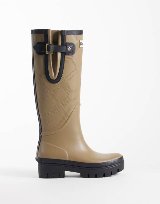 Barbour Leigton tartan tall welly boot in beige, 6 of 7