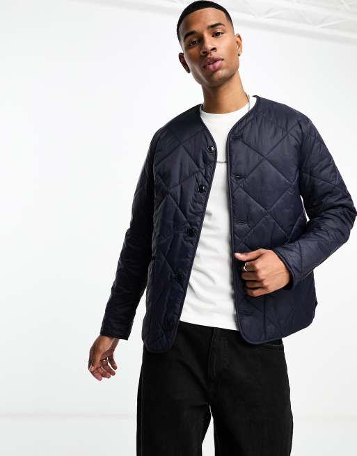 Barbour Liddesdale button up quilted jacket in navy ASOS