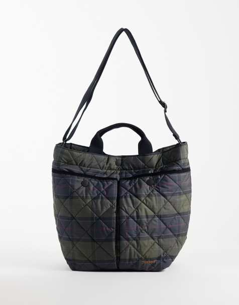 Barbour Liddesdale tartan check tote bag in navy/green - view 1