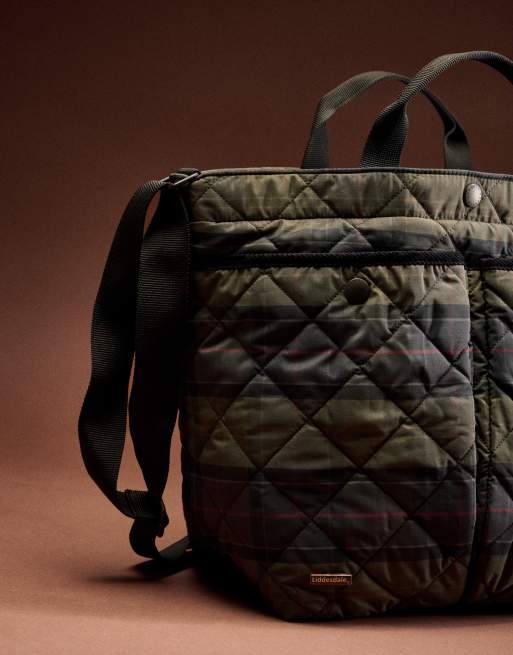 Barbour Liddesdale tartan check tote bag in navy/green, 2 of 5