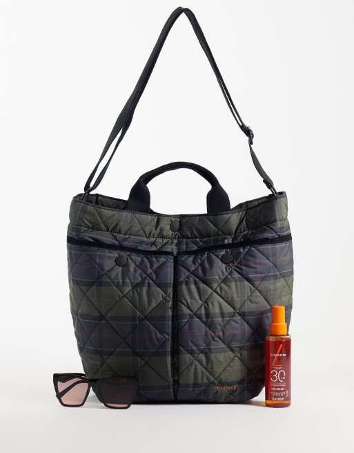 Barbour Liddesdale tartan check tote bag in navy/green, 5 of 5