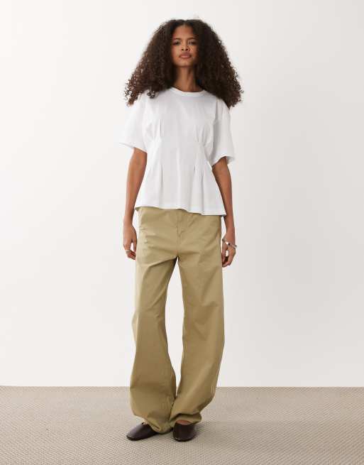 Barbour Liza pleated cinched waist t-shirt in white, 2 of 4