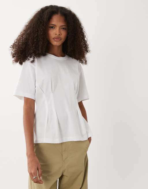 Barbour Liza pleated cinched waist t-shirt in white, 4 of 4
