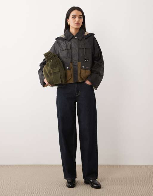 Barbour Liza short hooded wax jacket in black, 2 of 4