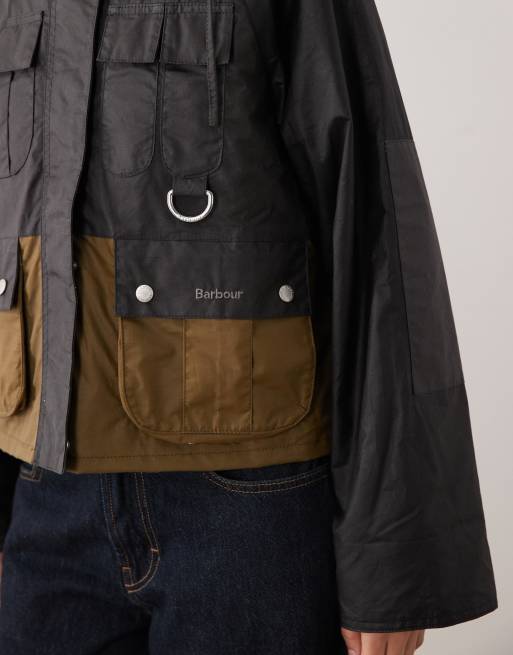 Barbour Liza short hooded wax jacket in black, 3 of 4
