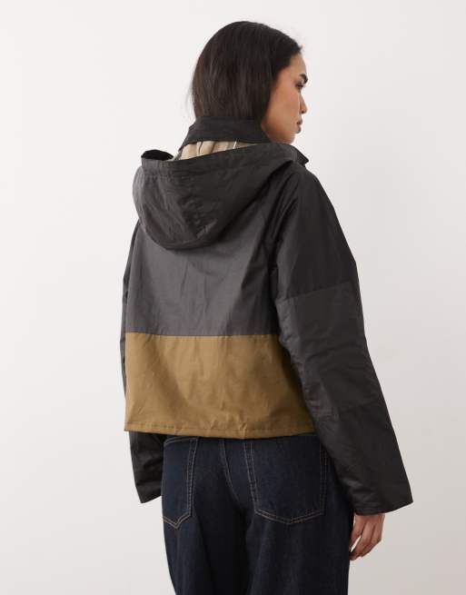 Barbour Liza short hooded wax jacket in black, 4 of 4