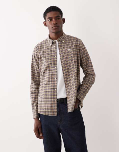 Barbour Lomond long sleeve small check tartan tailored shirt in brown/green