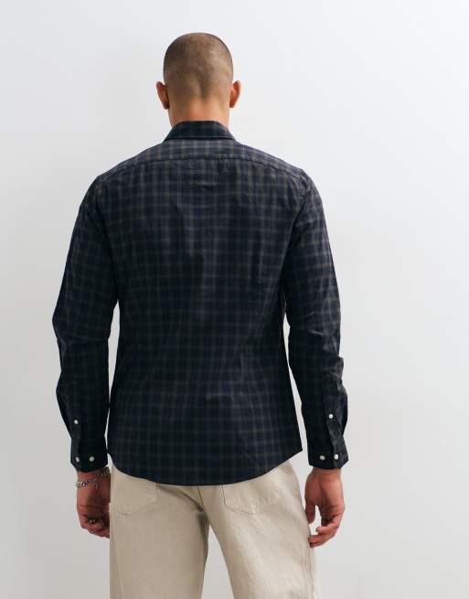 Barbour Lomond long sleeve tailored tartan check shirt in navy/green, 4 of 5