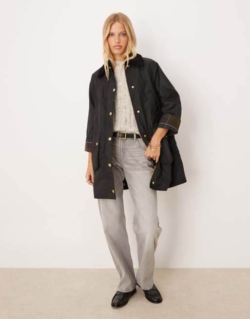 Barbour long Beadnell wax jacket in black/classic , 4 of 4