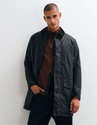 Barbour long wax mac jacket in green