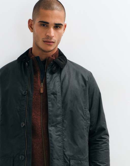 Barbour long wax mac jacket in sage green, 3 of 5
