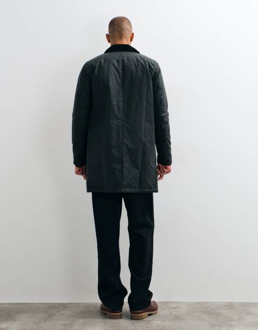 Barbour long wax mac jacket in sage green, 4 of 5